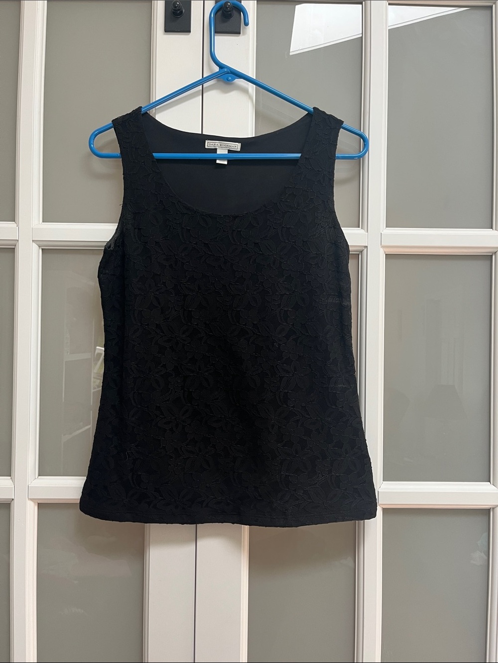 Black Lace Overlay Sleeveless Women's Top